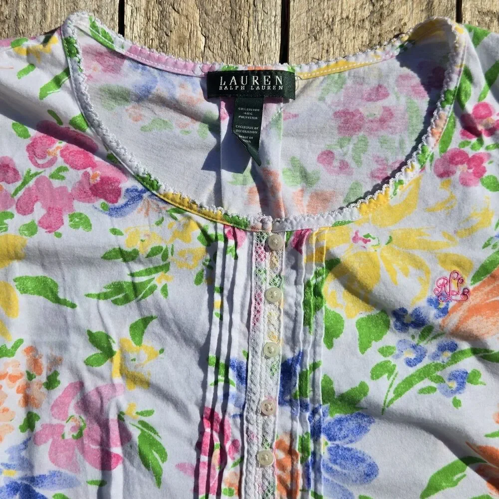 LOT of 2 Lauren Ralph Lauren Womens Nightgown Sleep Shirt Floral Large Cotton - Picture 6 of 14